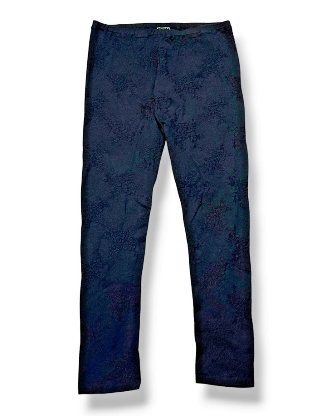 Johnny Was Embroidered leggings Size Medium Navy Knit Stretch Cotton Boho